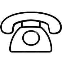 Schwarz-weiße Strichzeichnung eines klassischen Drehtelefons.